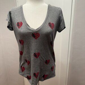 Lauren Moshi V-Neck Grey Heart Tee SMALL